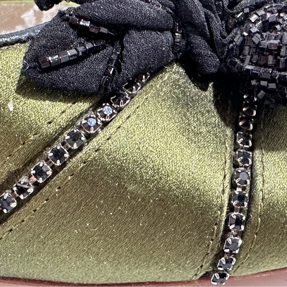 Valentino Garavani Green Black Florak Rhinestone Peep Toe Heels 39 Whimsigoth - Picture 6 of 16